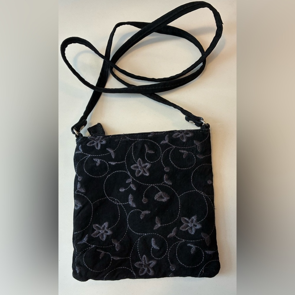 Navy Suede Floral Crossbody Bag.